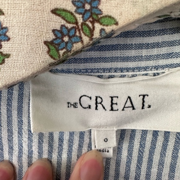 The Great. The Shepherd Stripe Cotton & Linen Top Shirt Size 0 - Picture 8 of 9